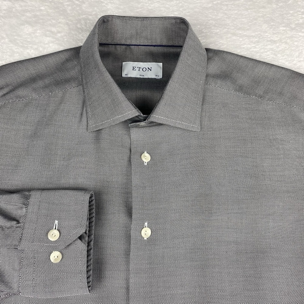ETON Dress Shirt Mens 17.5 (44) Gray Weave Slim Fit
